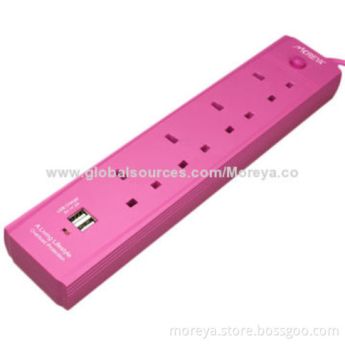 British standard power strip with 4 sockets, 2 usb ports, overload and surge protection